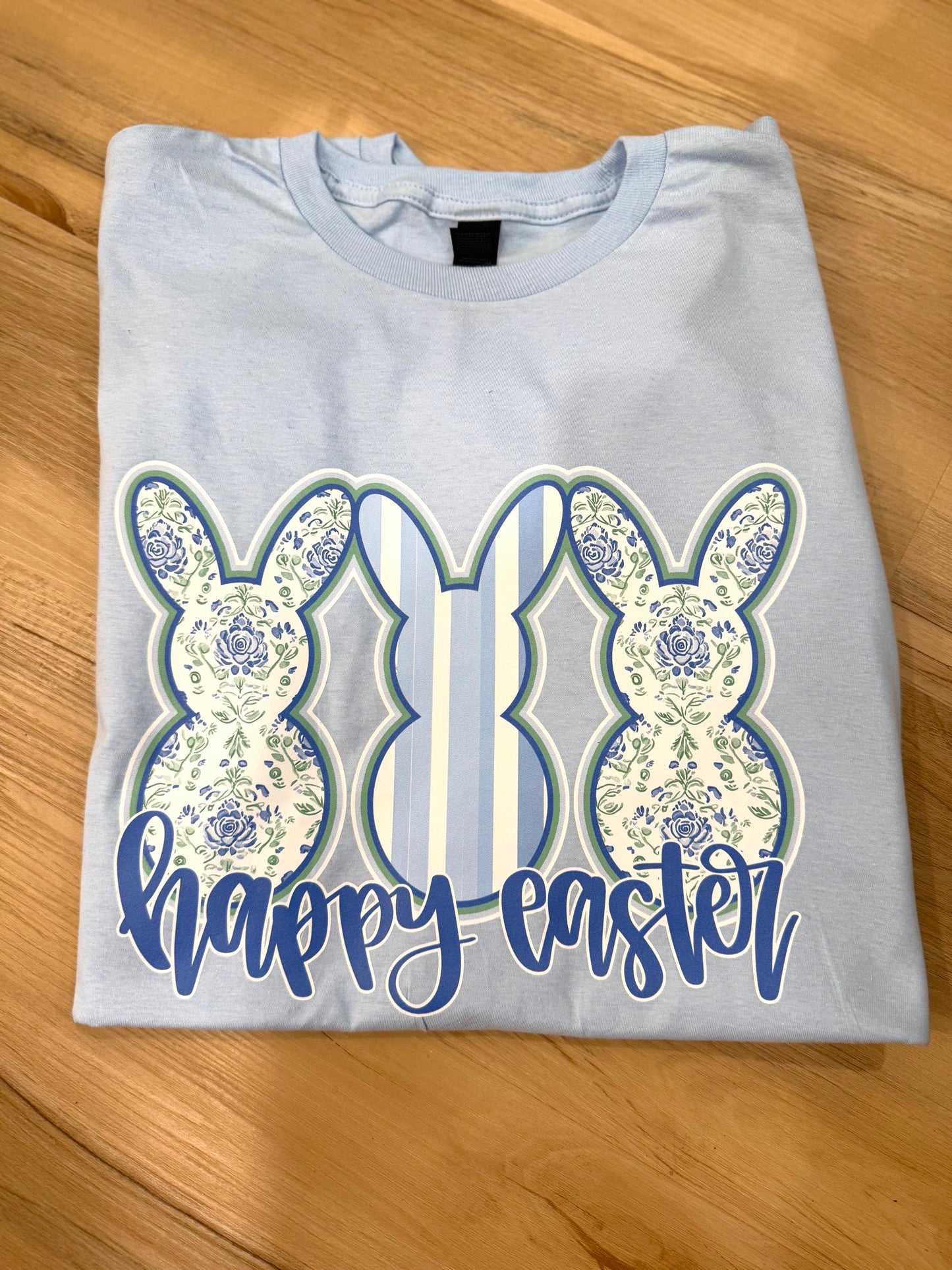 Happy Easter Light Blue Bunny Trio