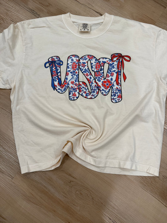USA Bow Comfort Color Boxy/Cropped Tee