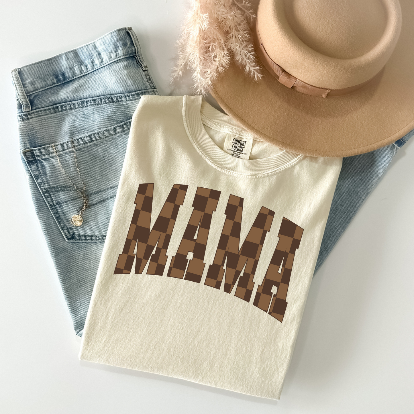 Brown Checker Ivory Mama Tee