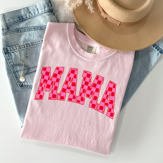 Pink Checkered Mama Tee