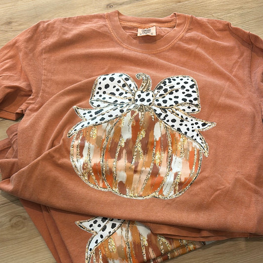 Pumpkin Bow Comfort Colors Long Sleeve AM