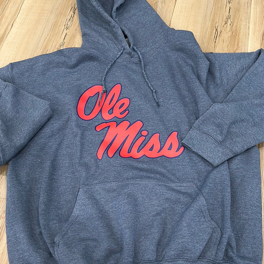 Ole Miss Heather Navy Grey Hoodie // ADULT XL