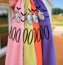Load image into Gallery viewer, BOO Ghosts/Bats Embrodered Pocket Tee - Comfort Color
