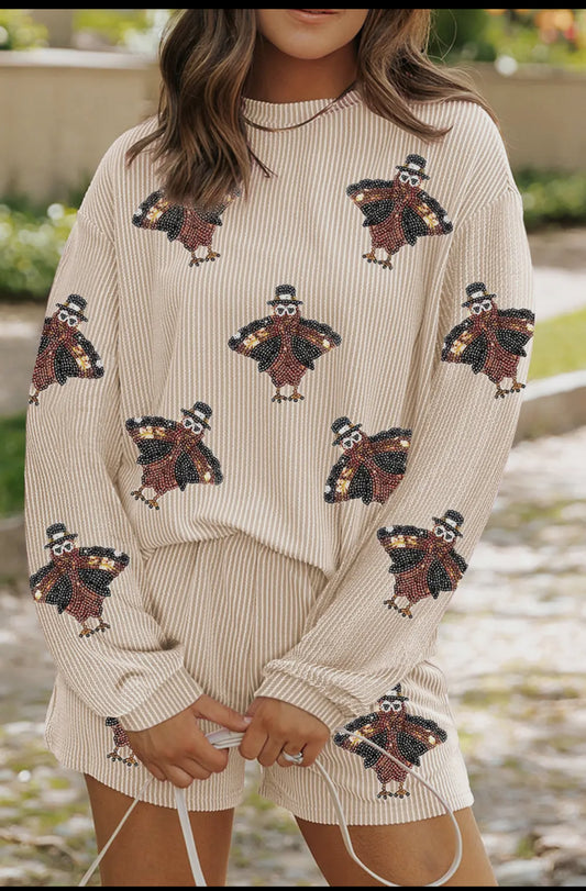 Turkey Sequin Pullover & Short Set